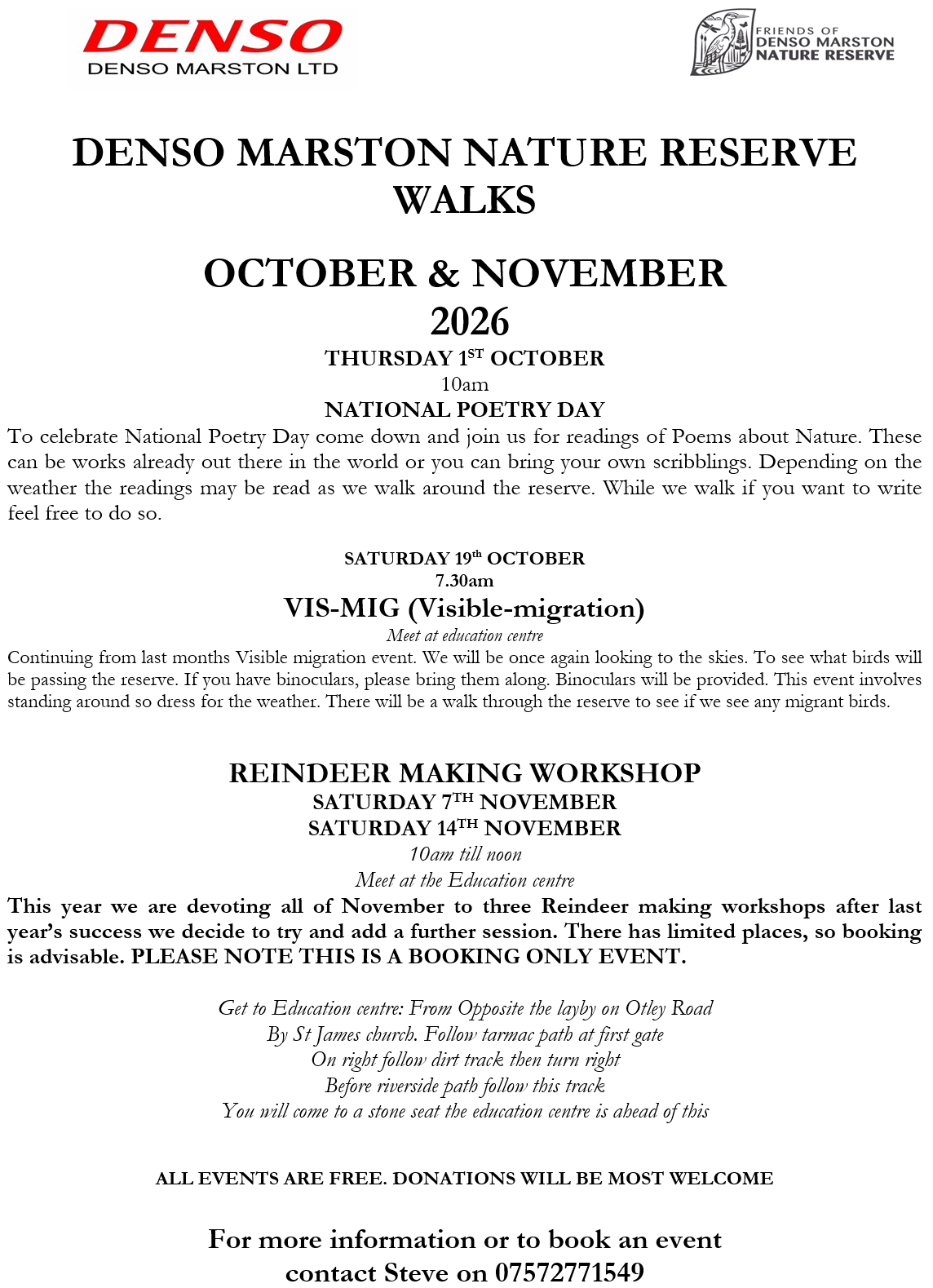 Upcoming events at Denso Marston Nature Reserve